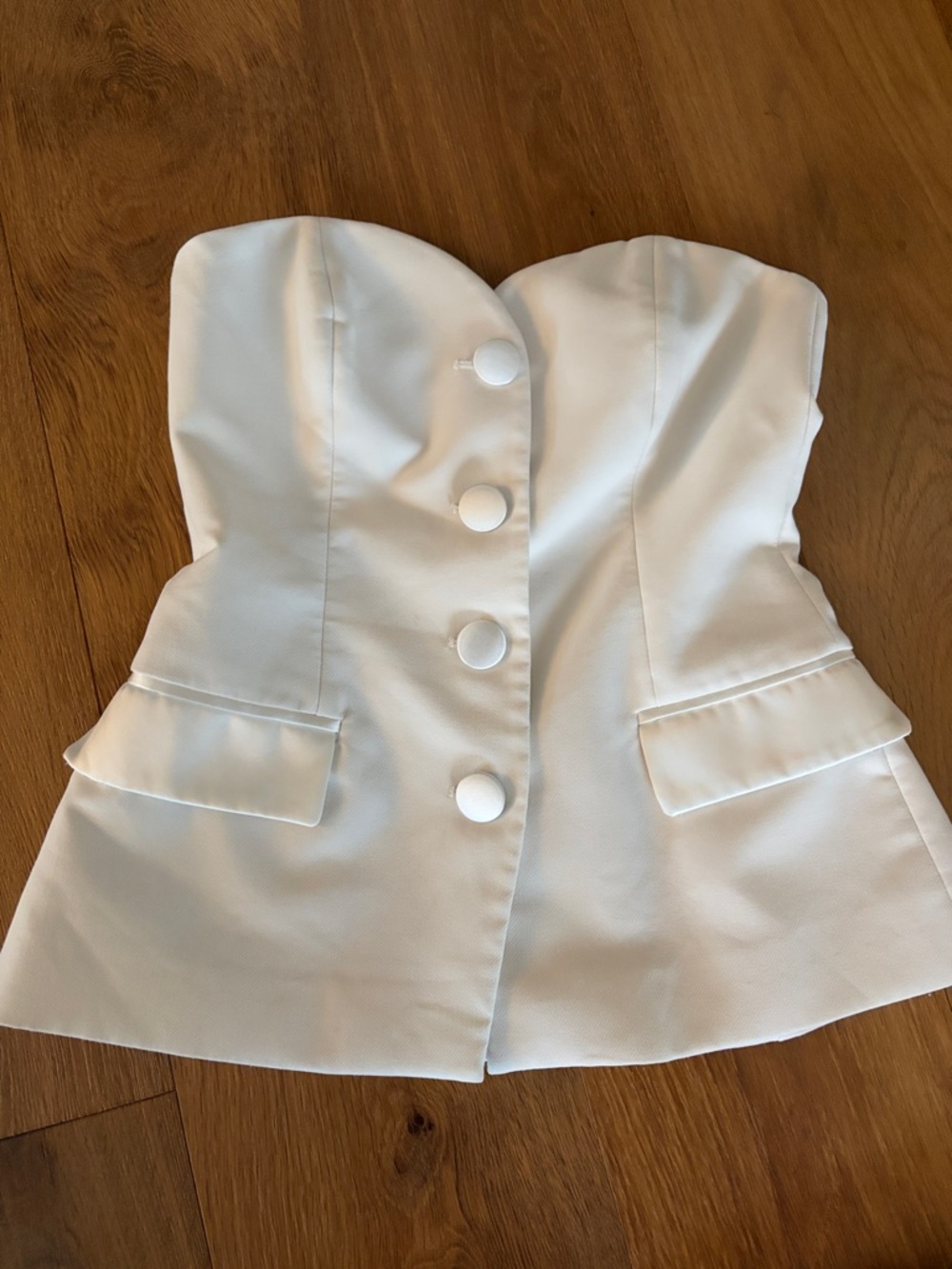Zara Strapless White Peplum Button-Front Bustier Top - Sz S